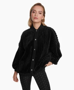Alix The Label Jack Woven Rib Fur Bomber Zwart*Dames Jassen