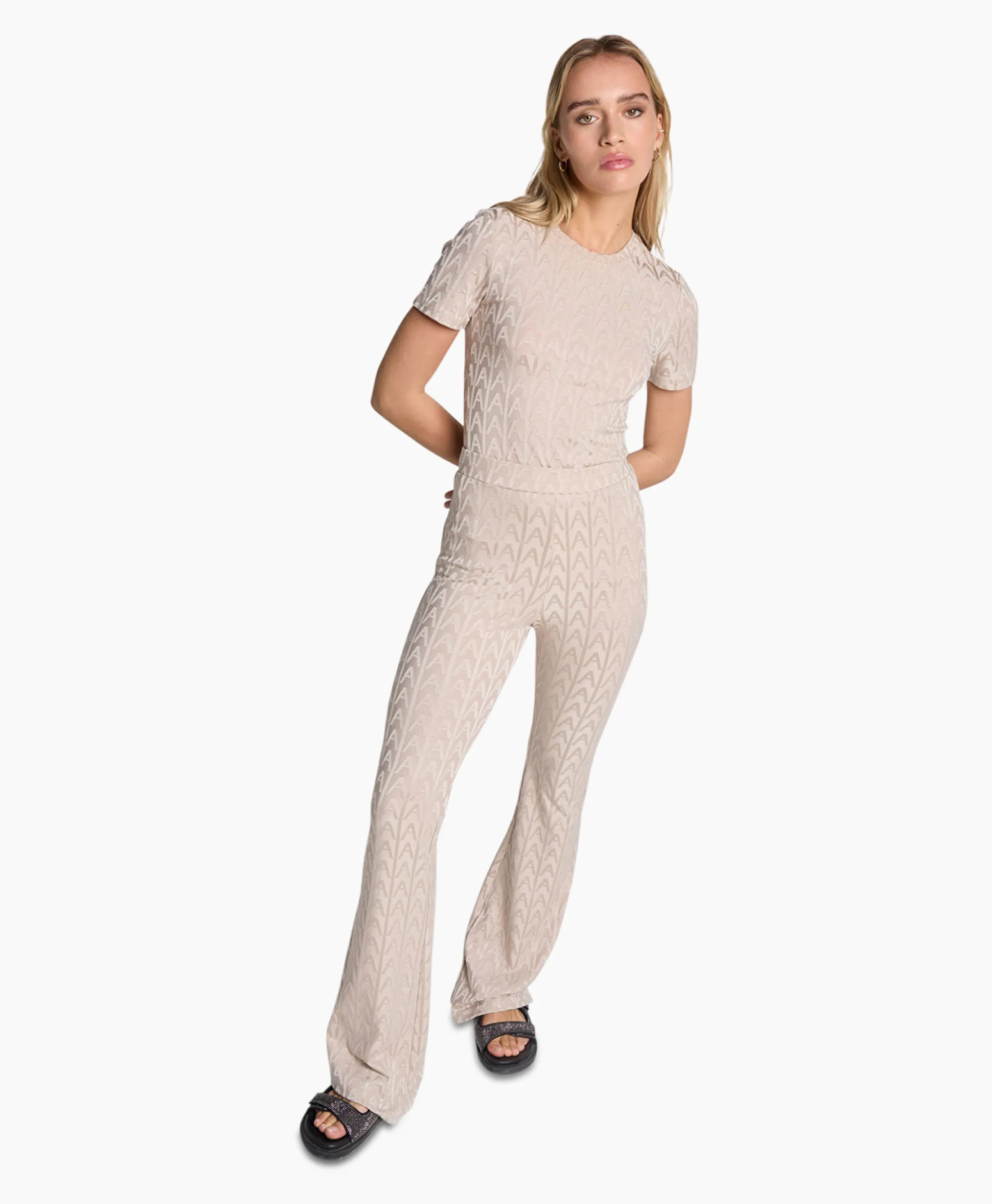 Alix The Label T-Shirt Korte Mouw Knitted A Jacquard Zand*Dames T-Shirts & Tops