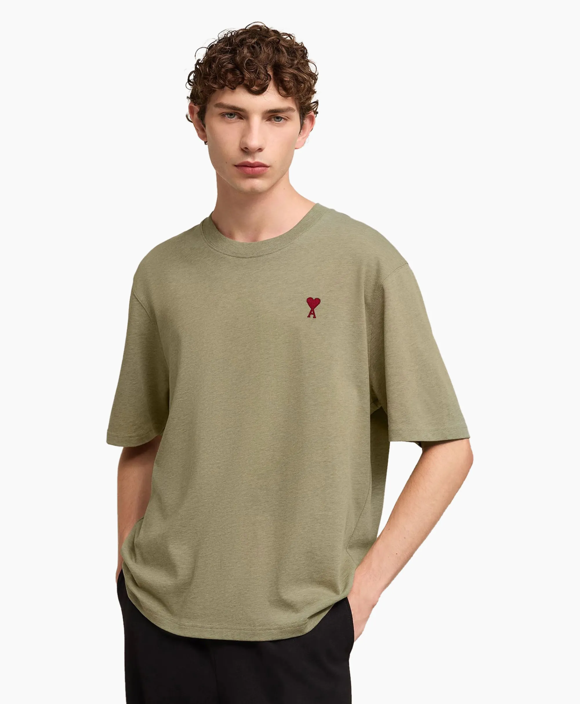 Ami Paris T-Shirt Korte Mouw Ami De Coeur Khaki*Heren T-Shirts