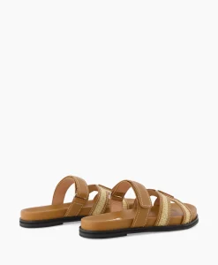 Bibi Lou Sandaal Zonder Hak Leather And Rafia Licht Bruin*Dames Sandalen