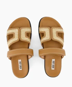 Bibi Lou Sandaal Zonder Hak Leather And Rafia Licht Bruin*Dames Sandalen