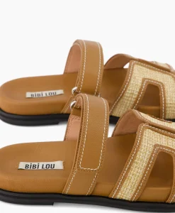 Bibi Lou Sandaal Zonder Hak Leather And Rafia Licht Bruin*Dames Sandalen