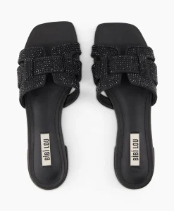 Bibi Lou Sandaal Zonder Hak Strass Zwart*Dames Sandalen