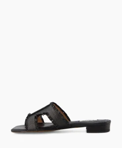 Bibi Lou Sandaal Zonder Hak Rafia Zwart*Dames Sandalen