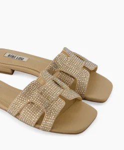 Bibi Lou Sandaal Zonder Hak Strass Beige*Dames Sandalen