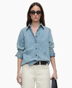 Closed Blouse Fitted Midden Blauw*Dames Blouses