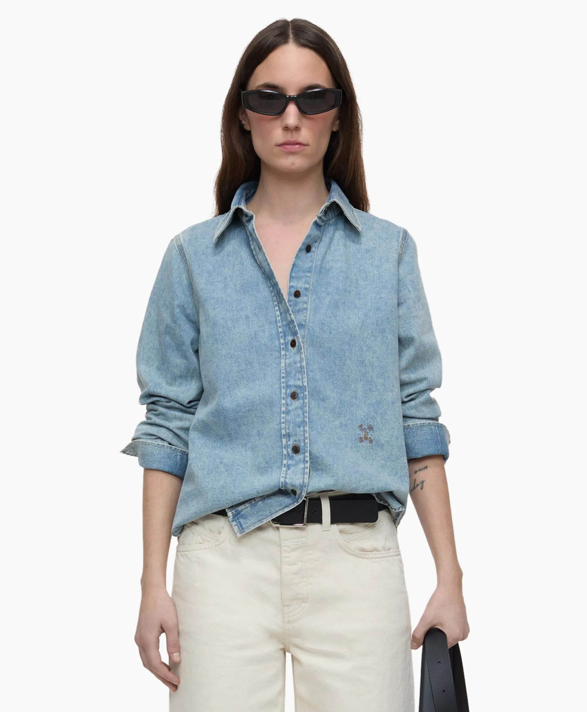 Closed Blouse Fitted Midden Blauw*Dames Blouses