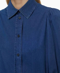 Closed Blouse Voluminous Sleeve Donker Blauw*Dames Blouses