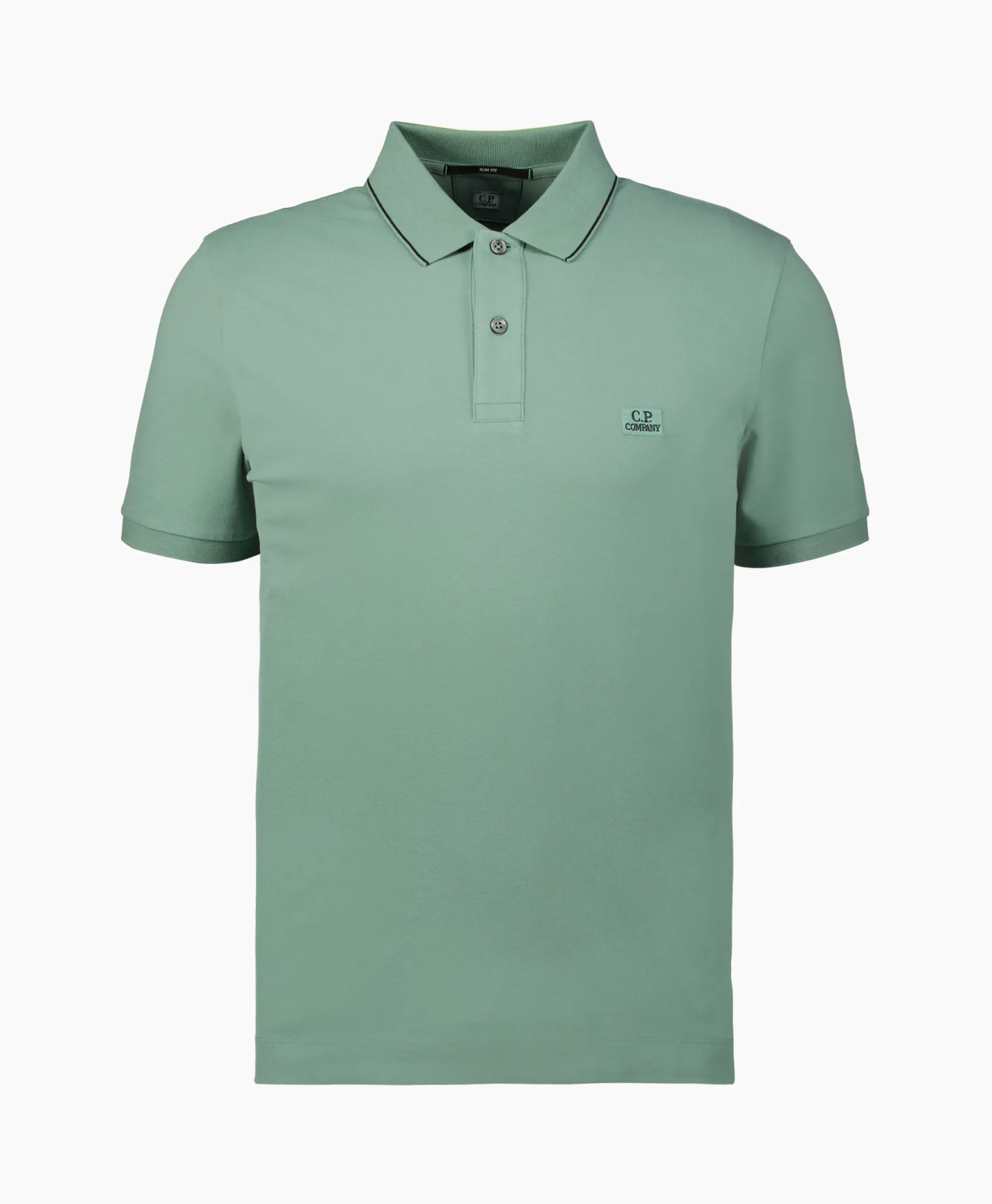 Cp Company Polo Stretch Piquet Striped Collar Licht Groen*Heren Polo's
