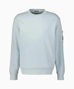 Cp Company Sweater Cotton Diagonal Fleece Lens Licht Blauw*Heren Truien