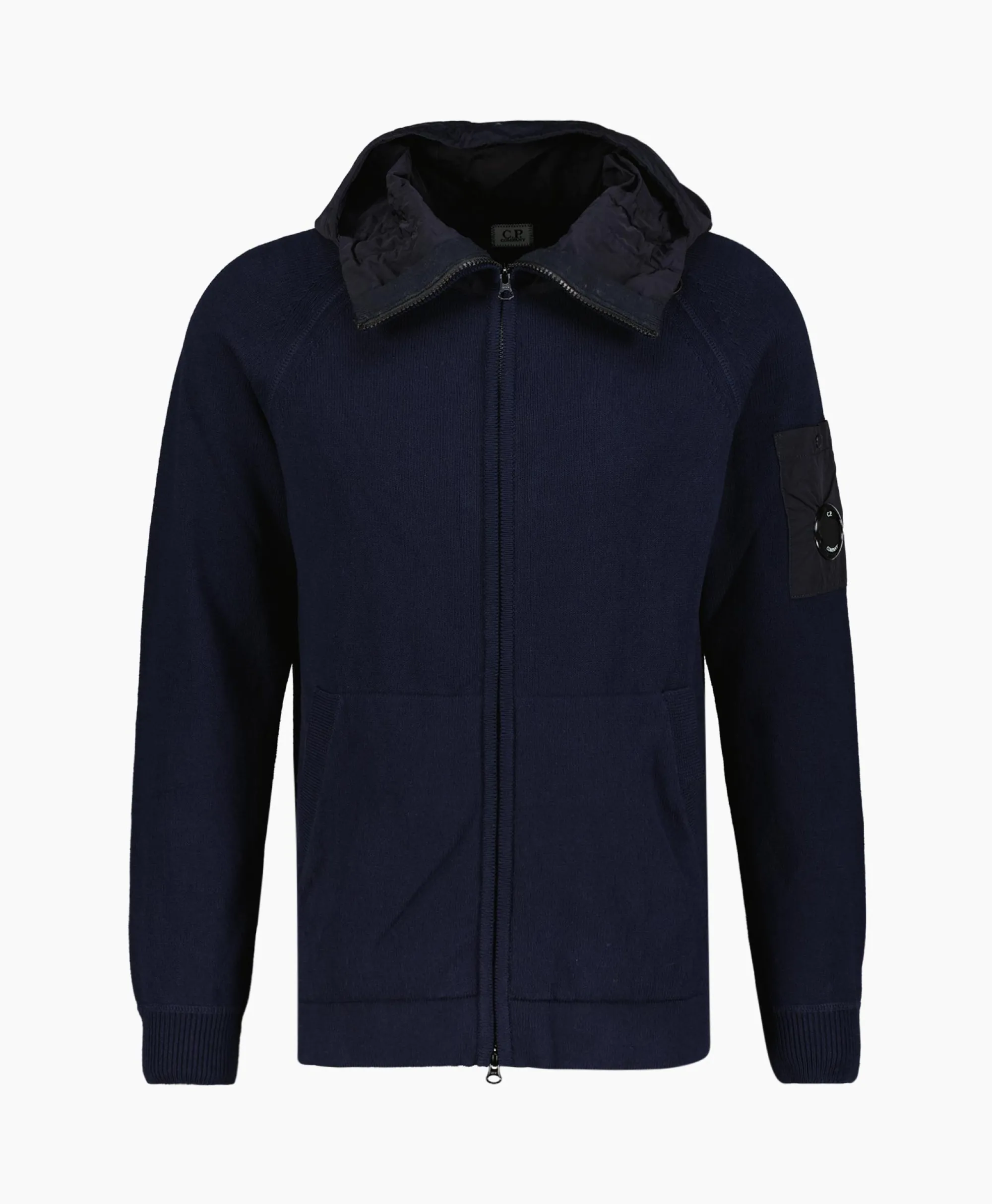 Cp Company Vest Cotton Mixed Hooded Knit Donker Blauw*Heren Vesten