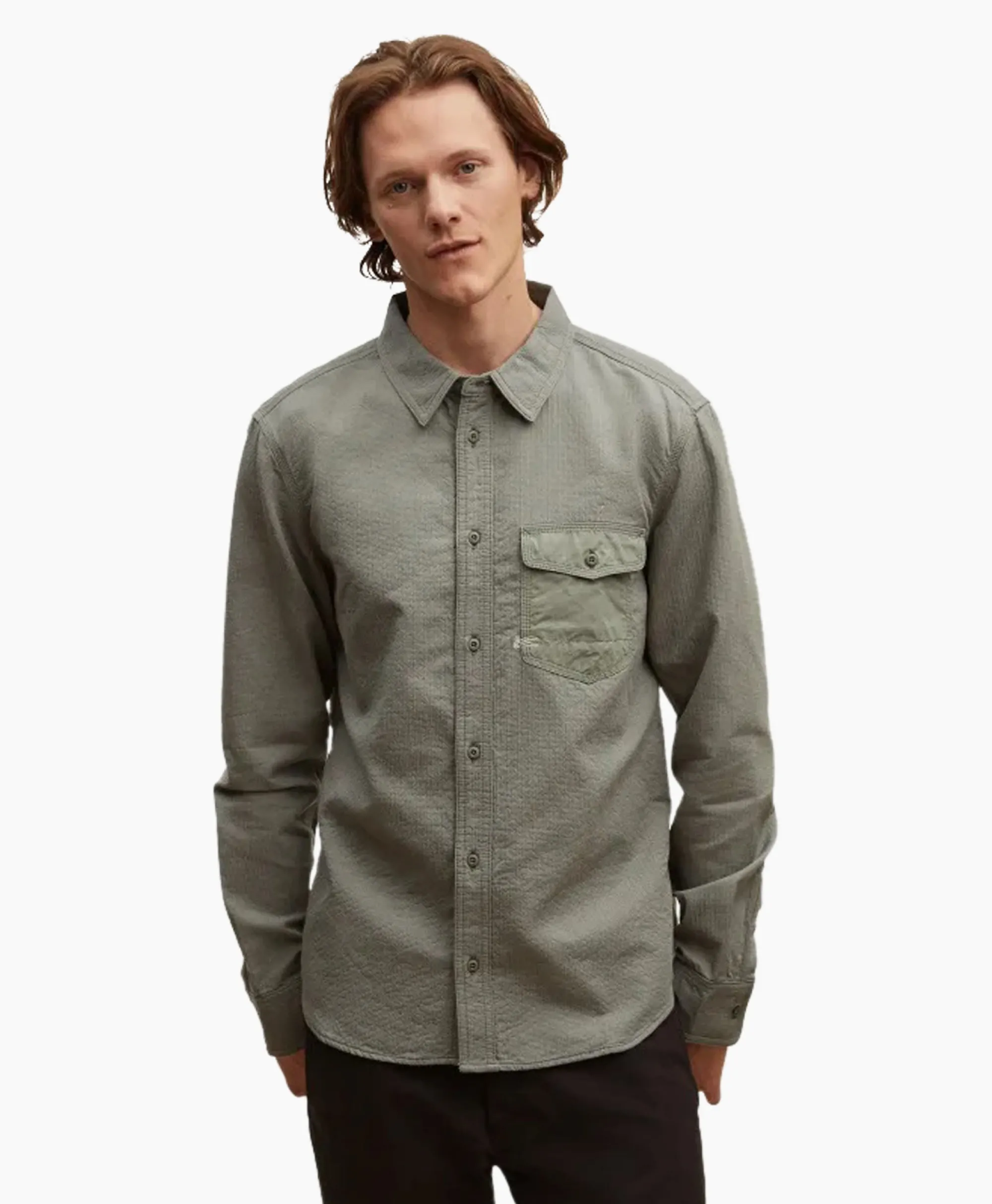 Denham Overhemd Worker Reg Shirt Sfm Groen*Heren Overhemden