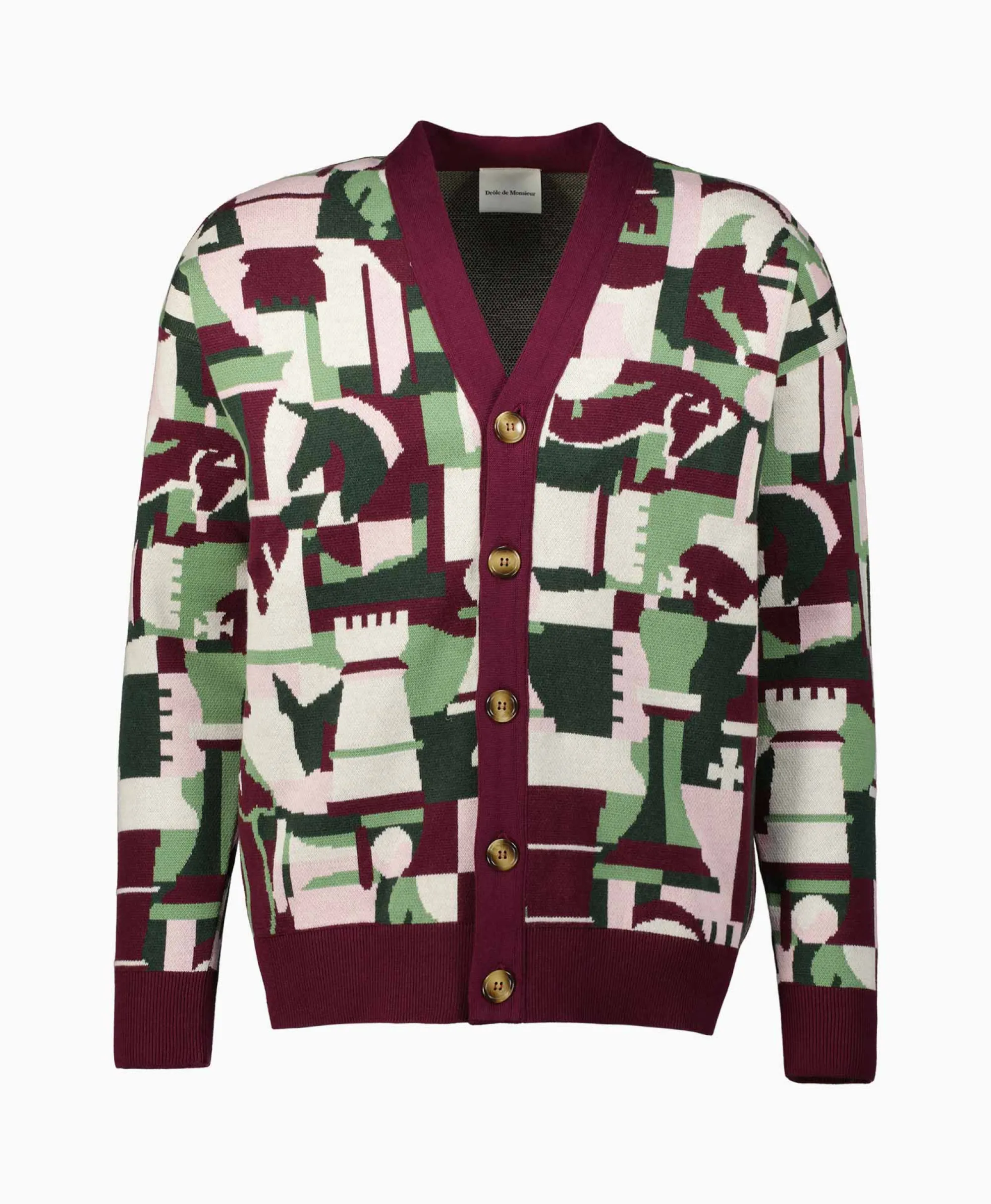 Drole De Monsieur Vest Le Cardigan Echecs Pink*Heren Vesten