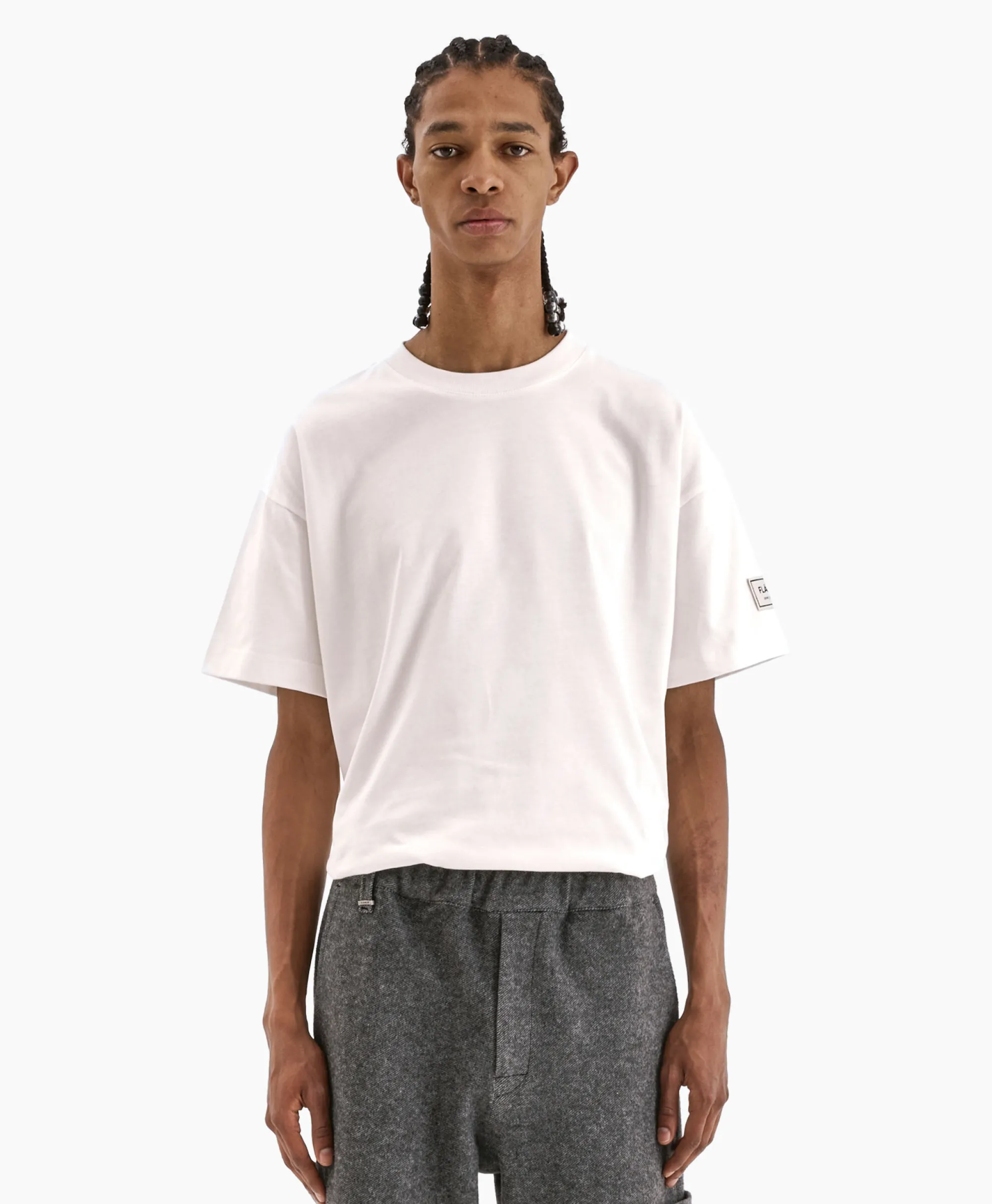 Flâneur Flaneur T-Shirt Korte Mouw Atelier Sleeve Emblem Wit*Heren T-Shirts