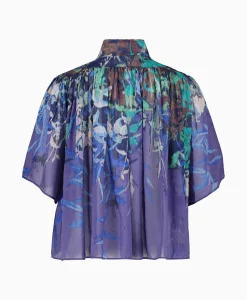 Forte_forte Blouse Heaven Print Cotton Silk Voile Short Sleeve Paars*Dames Blouses