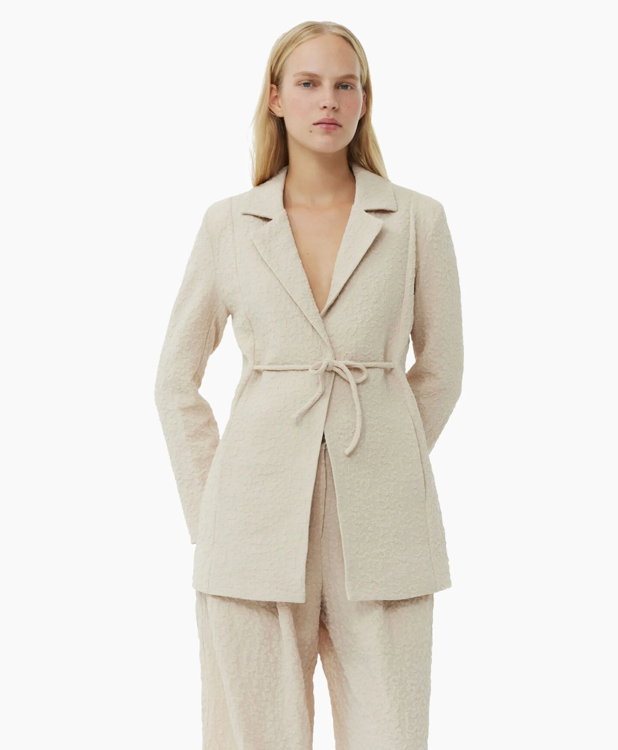 Ganni Blazer Textured Suiting Tiestring Beige*Dames Blazers