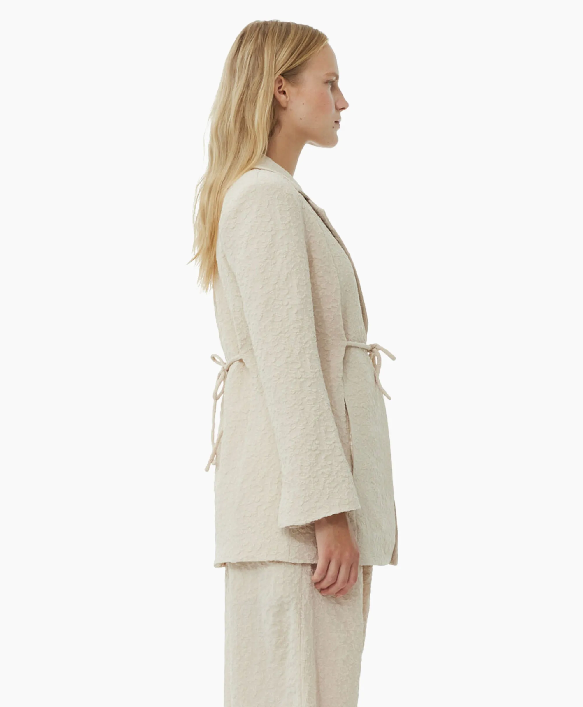 Ganni Blazer Textured Suiting Tiestring Beige*Dames Blazers