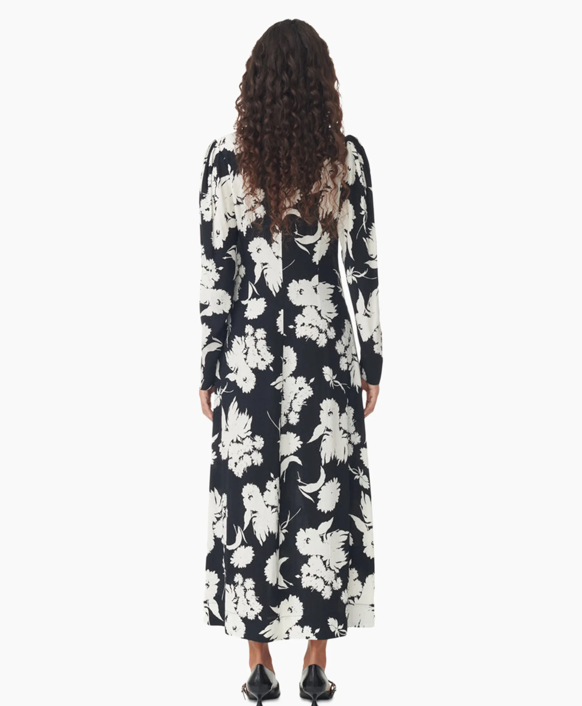 Ganni Maxi Jurk Printed Crepe V-Neck Zwart*Dames Jurken