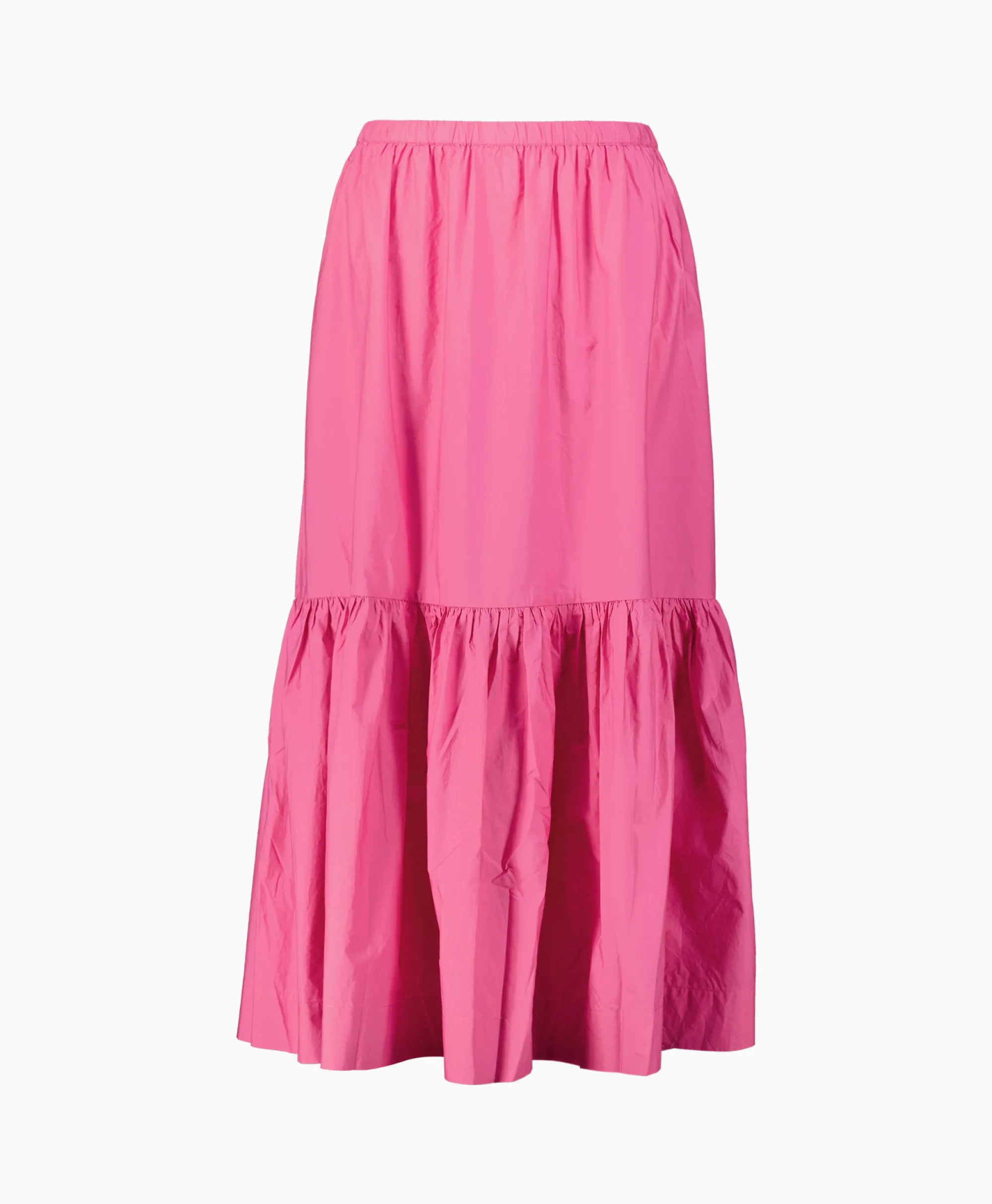 Ganni Maxi Rok Cotton Poplin Long Flounce Pink*Dames Rokken
