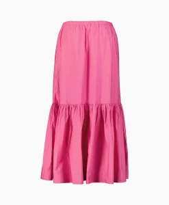 Ganni Maxi Rok Cotton Poplin Long Flounce Pink*Dames Rokken