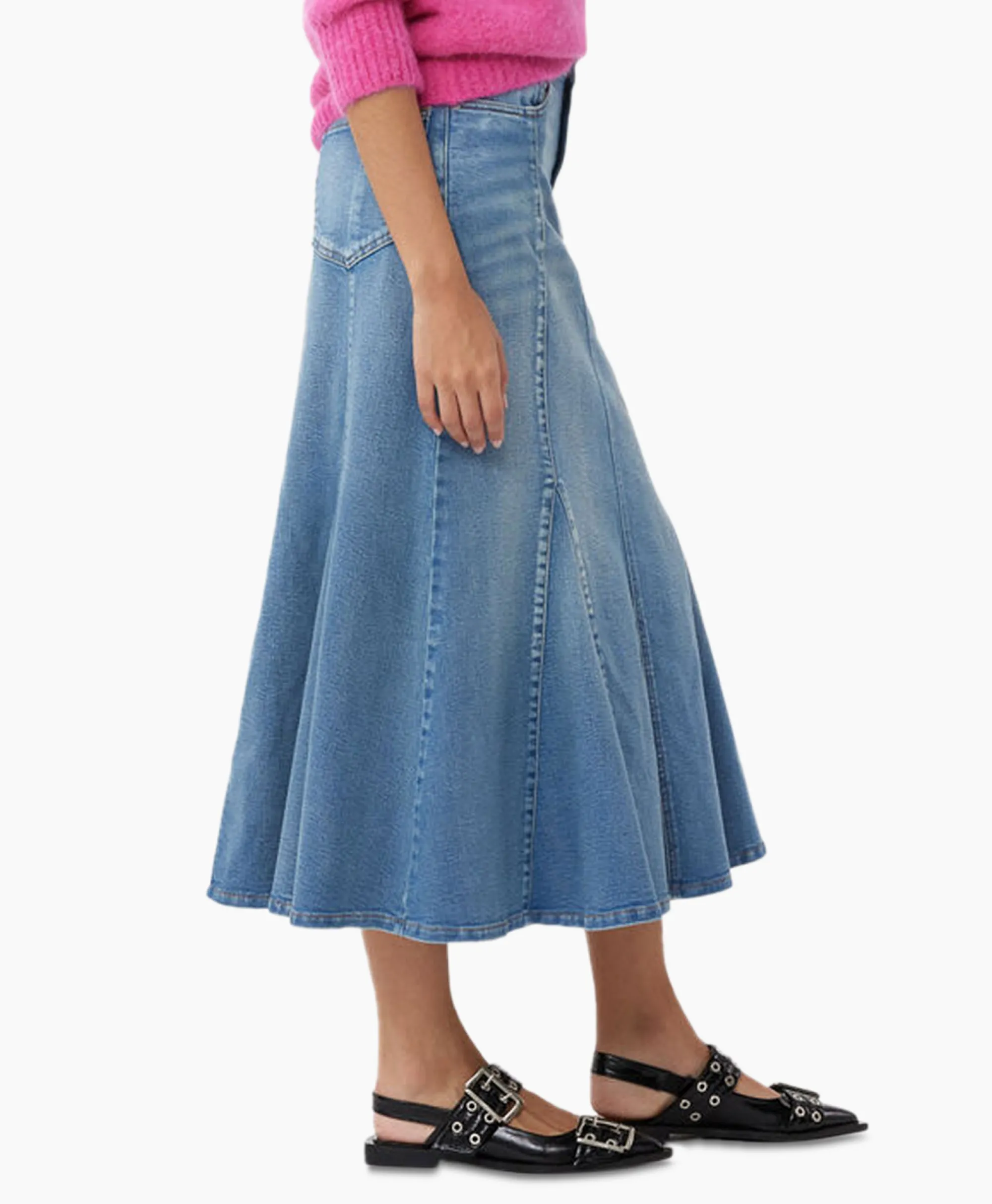 Ganni Midi Rok Tint Denim Peplum Blauw*Dames Rokken