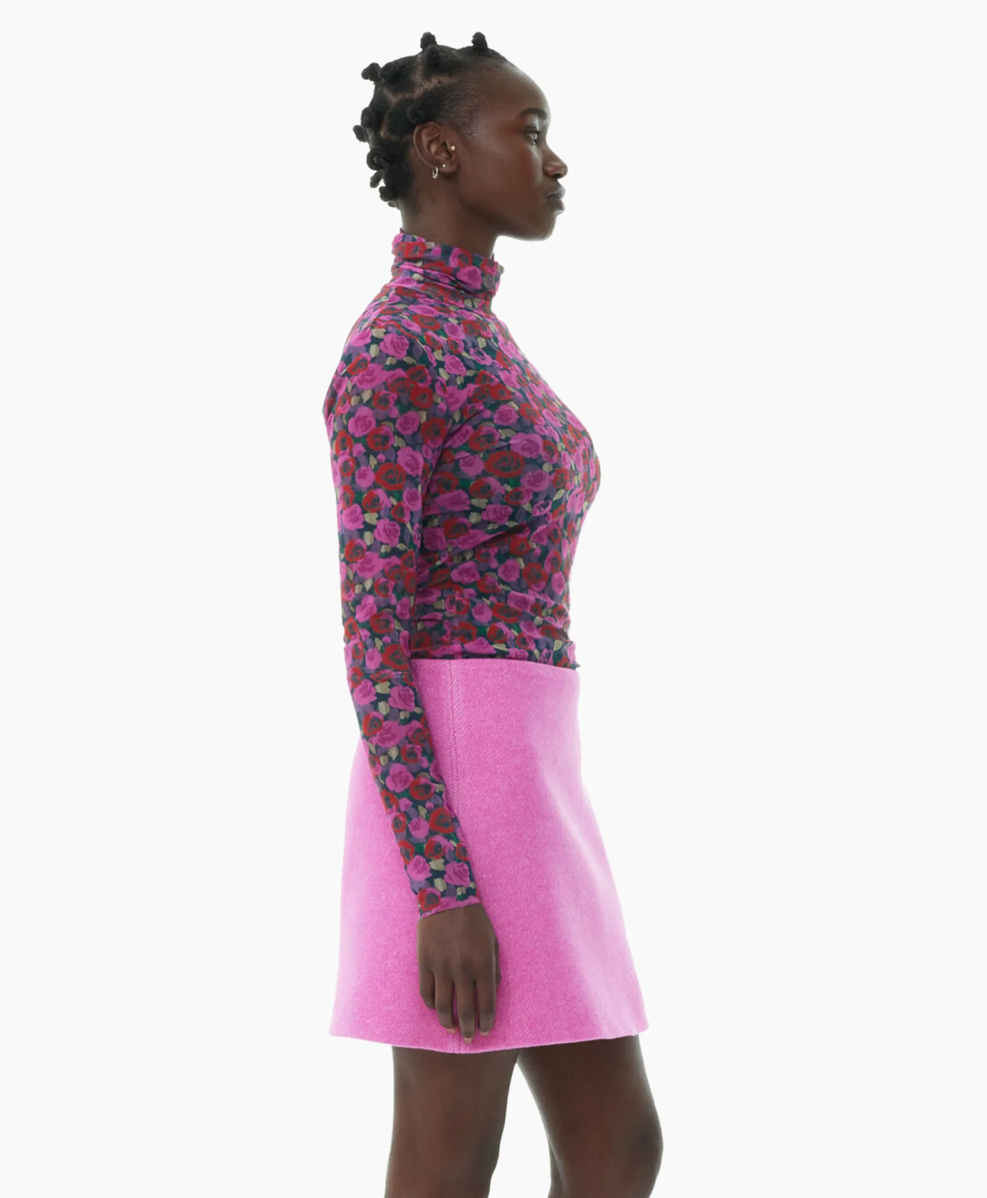 Ganni Top Printed Mesh Long Sleeve Roze*Dames T-Shirts & Tops