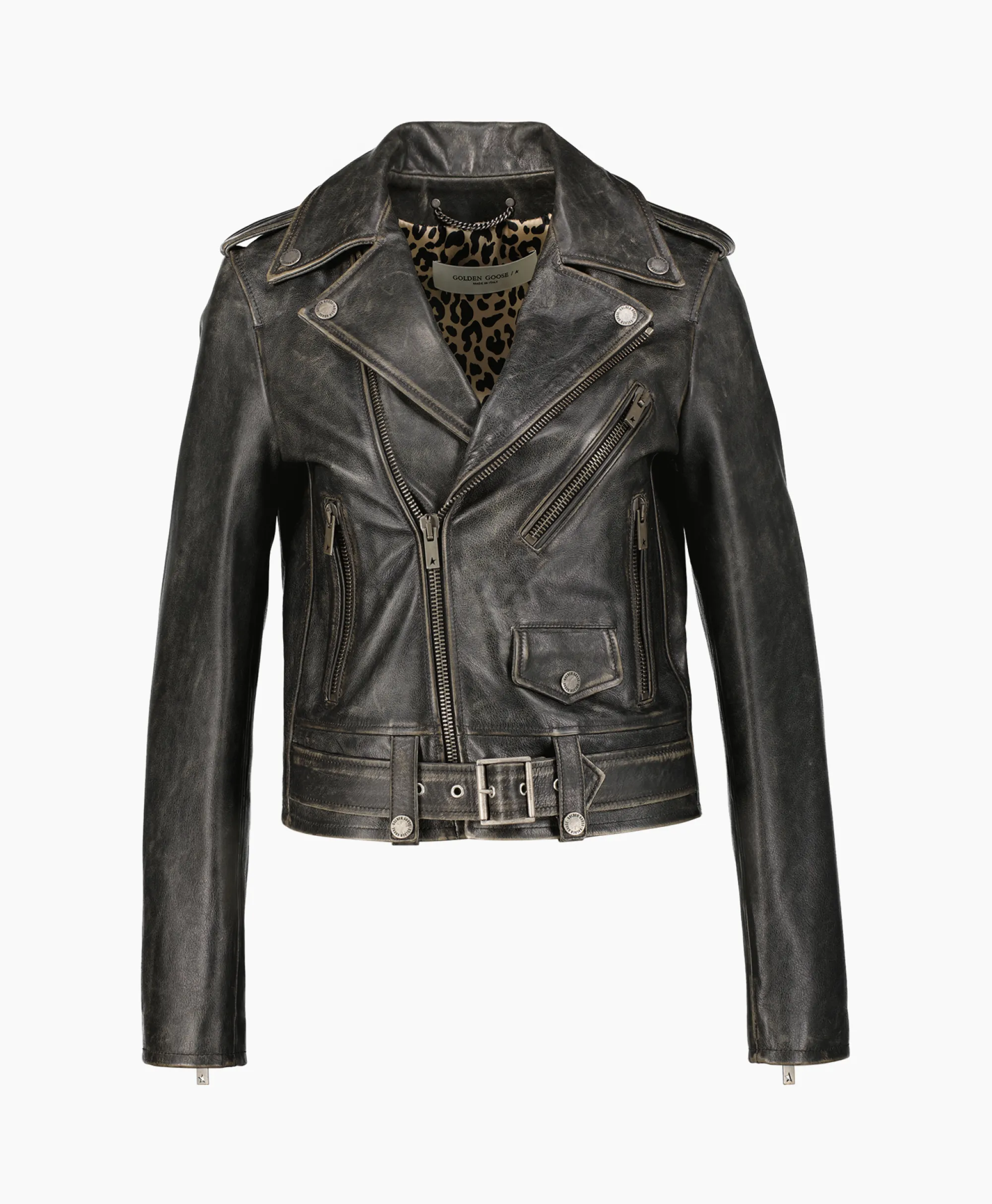 Golden Goose Leren Jas Golden W's Chiodo Distressed Bull Leathe Zwart*Dames Jassen