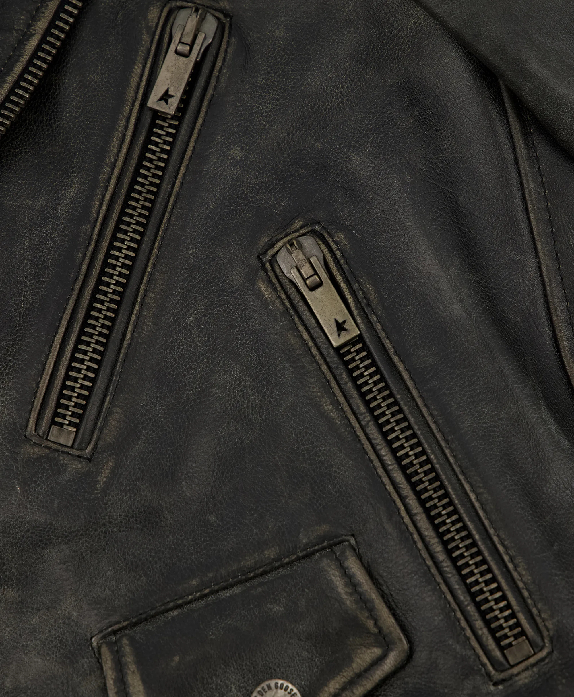 Golden Goose Leren Jas Golden W's Chiodo Distressed Bull Leathe Zwart*Dames Jassen