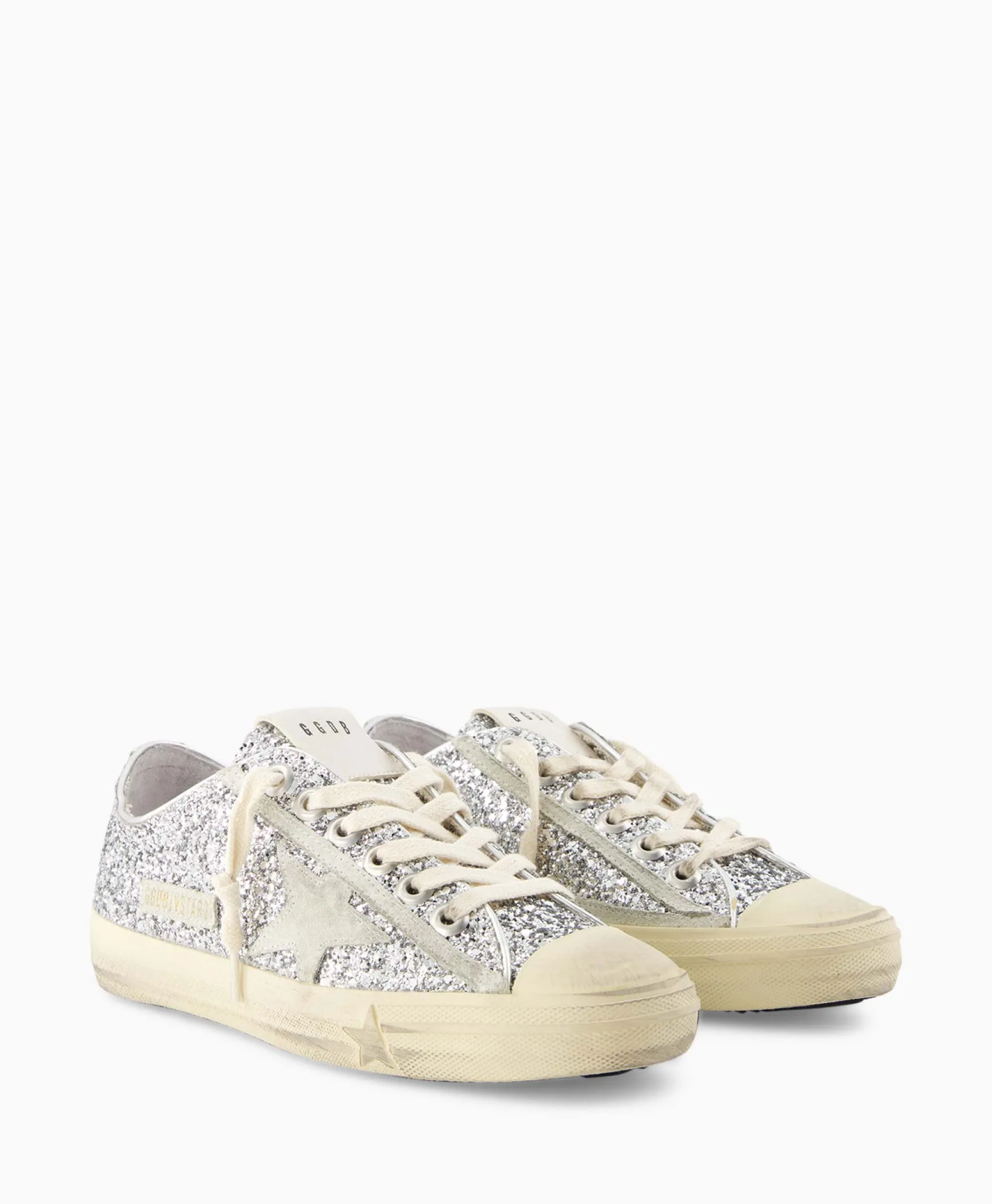 Golden Goose Sneaker V-Star 2 Glitter Upper Rubber Toe Suede St Zilver*Dames Sneakers