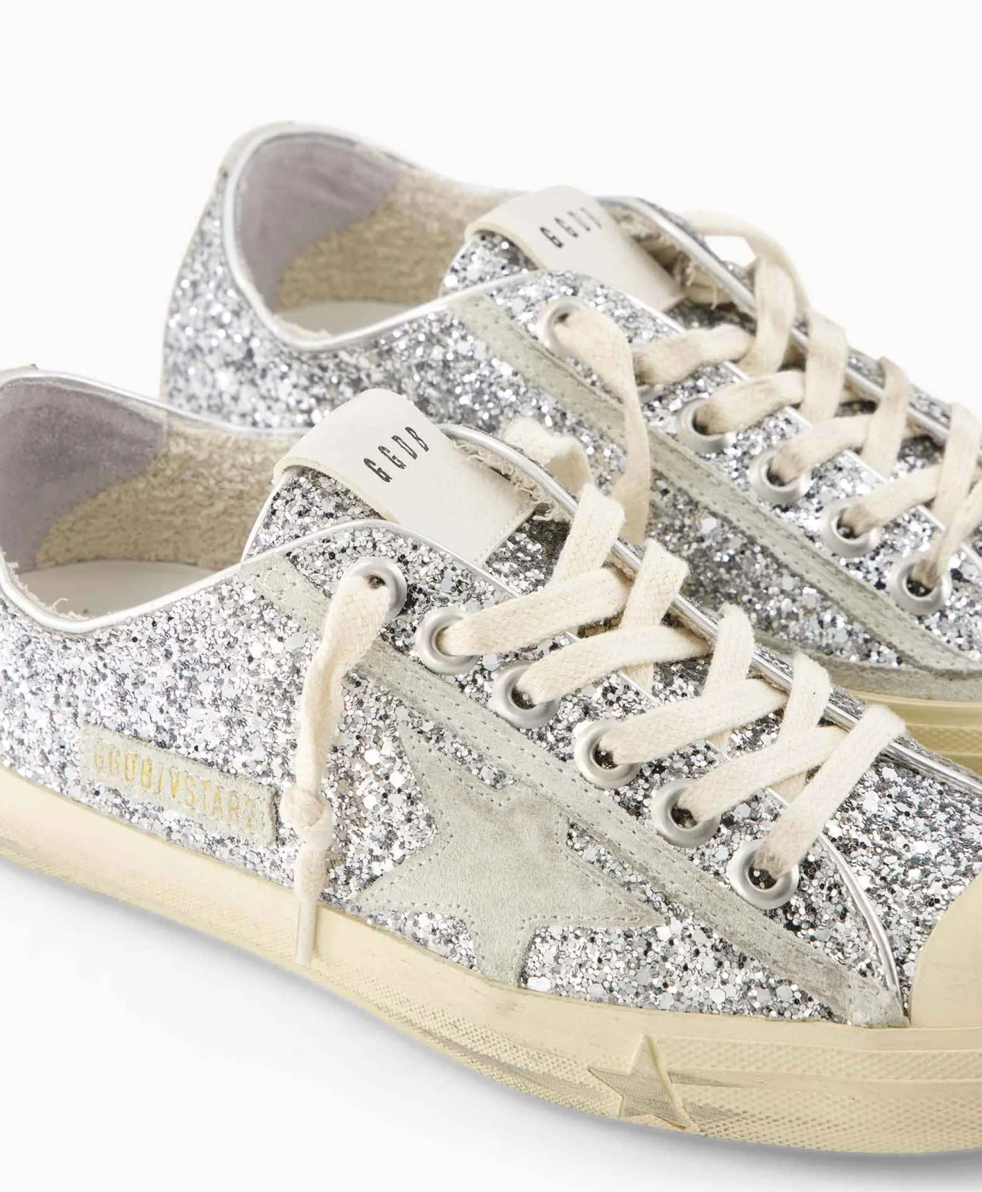 Golden Goose Sneaker V-Star 2 Glitter Upper Rubber Toe Suede St Zilver*Dames Sneakers