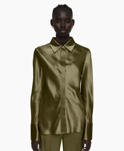 Joseph Blouse Brunel Silk Satin Olijf*Dames Blouses
