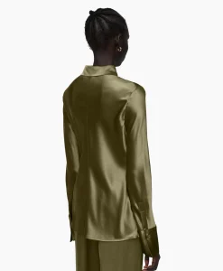 Joseph Blouse Brunel Silk Satin Olijf*Dames Blouses