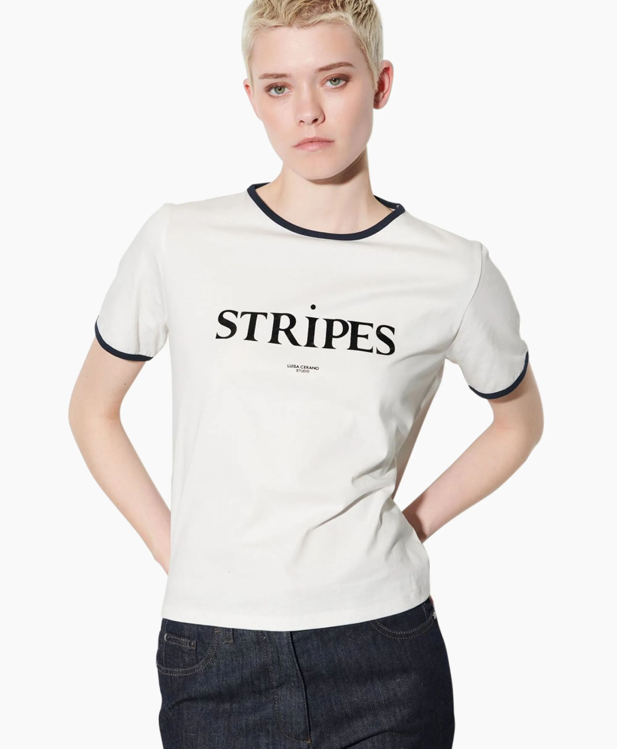 Luisa Cerano T-Shirt Korte Mouw 398144/7799-0 Off White*Dames T-Shirts & Tops