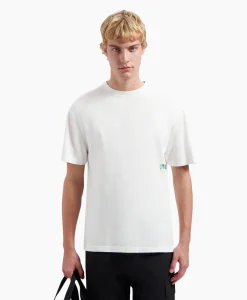 Olaf Hussein T-Shirt Korte Mouw Watercolor Logo Slub Off White*Heren T-Shirts