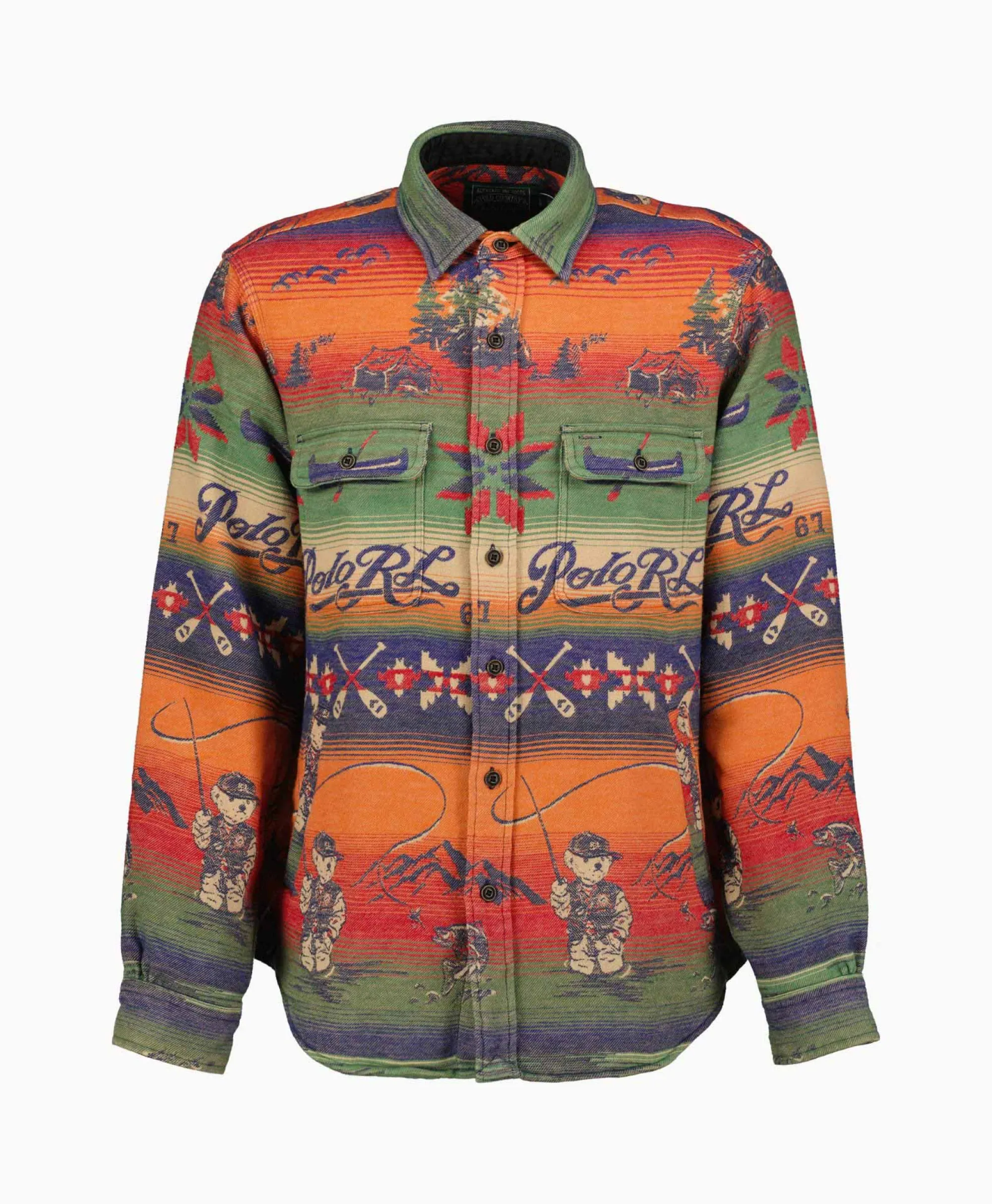 Ralph Lauren Overshirt Flannel Jacquard Blauw Dessin*Heren Jassen