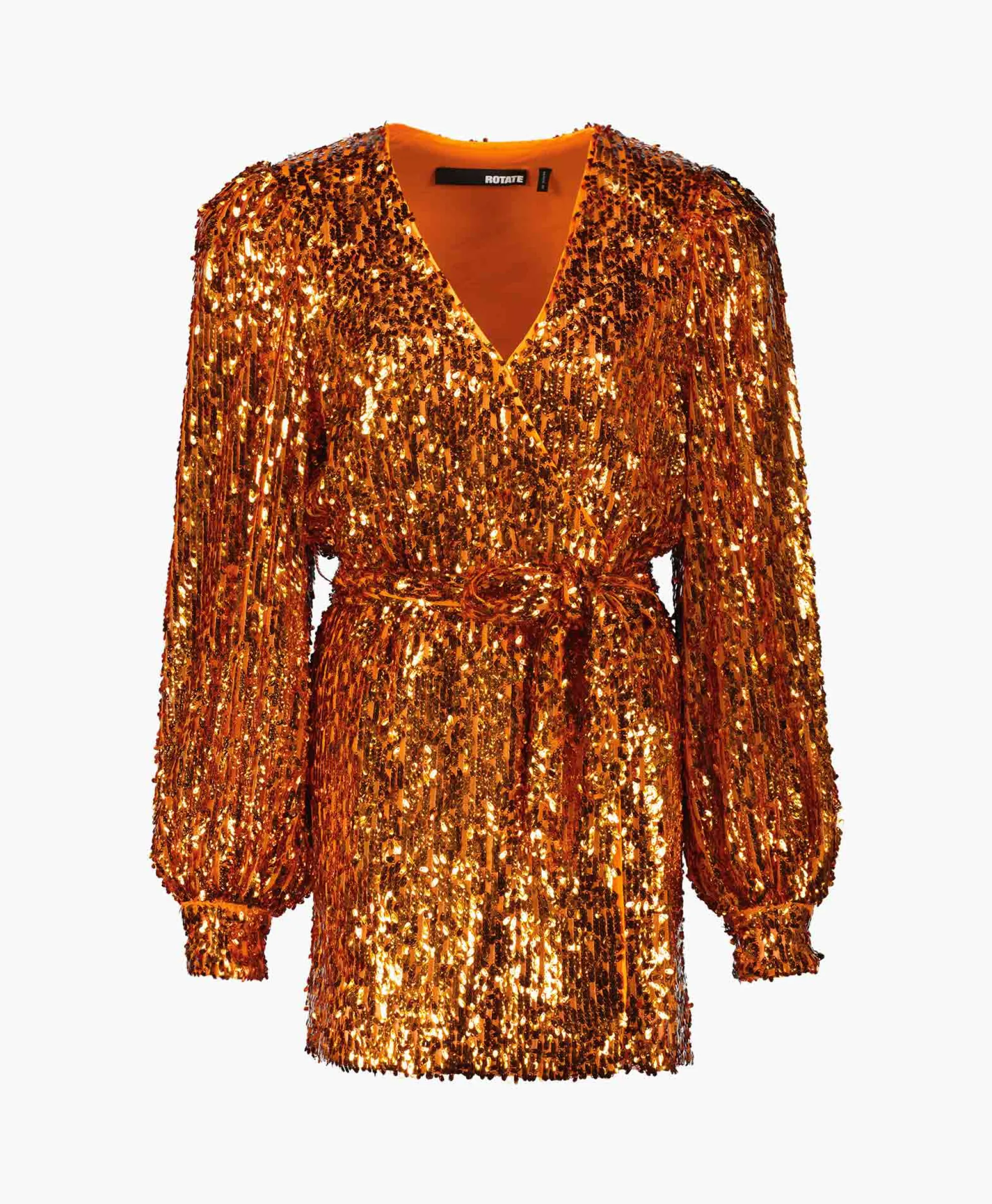Rotate Mini Jurk Sequins Belted Oranje*Dames Jurken
