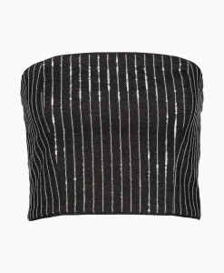 Rotate Top Sequin Twill Crop Zwart*Dames T-Shirts & Tops