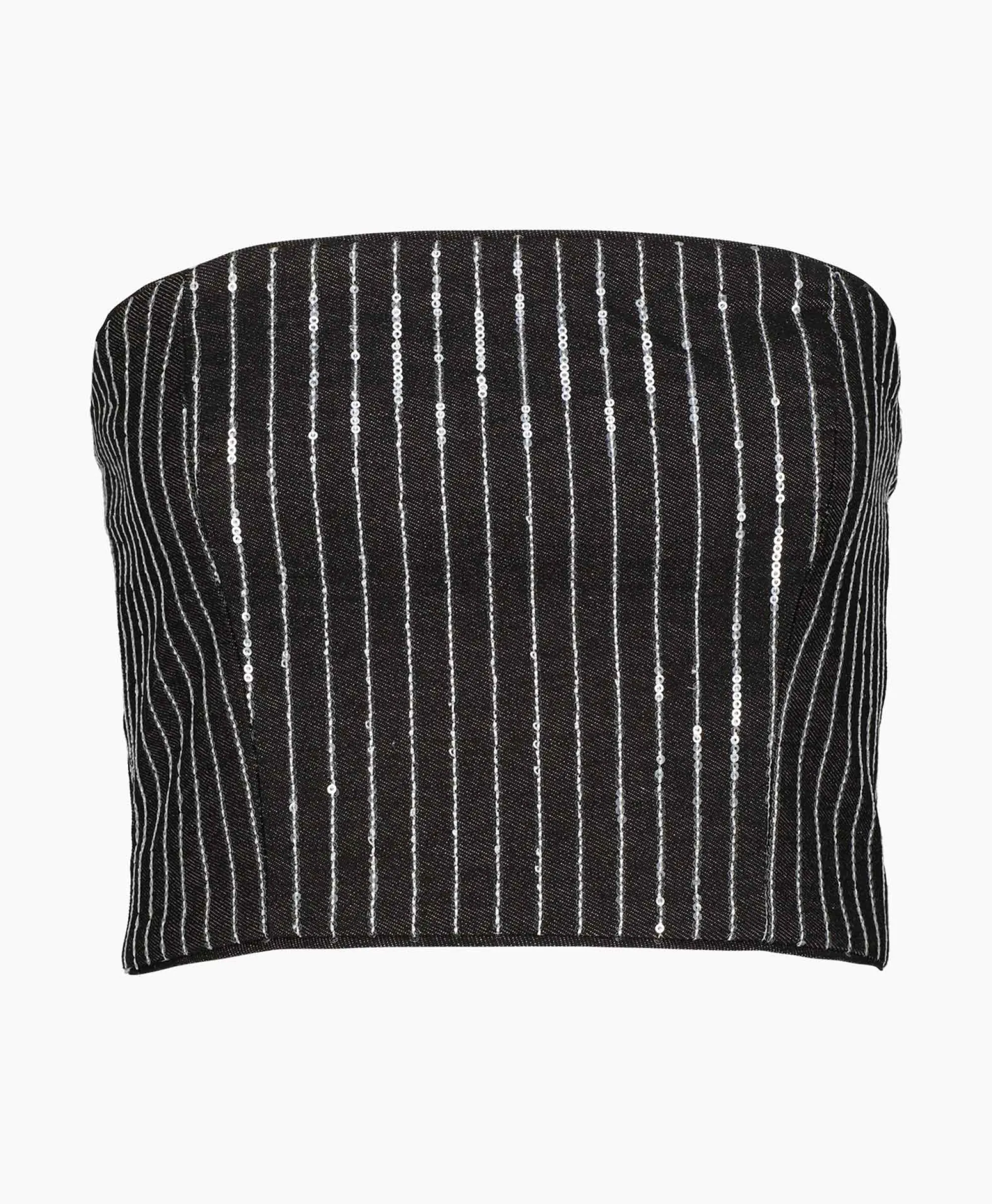 Rotate Top Sequin Twill Crop Zwart*Dames T-Shirts & Tops