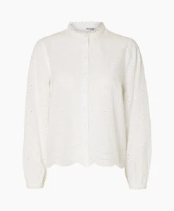 Selected Femme T-Shirt Korte Mouw Tatiana L/S Embr Shirt Noos Wit*Dames T-Shirts & Tops