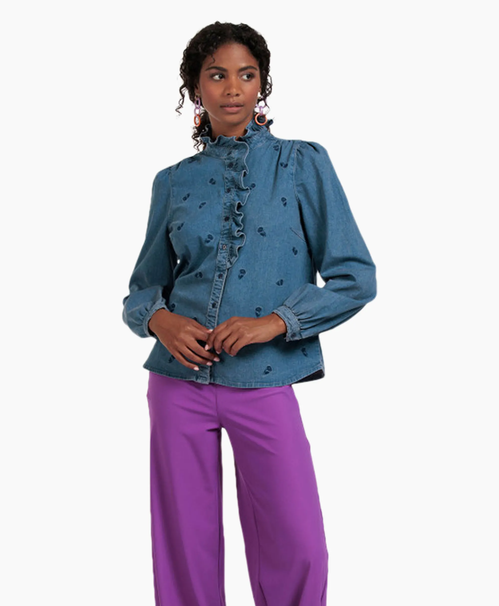 Studio Anneloes Broek Lola Embroidery Denim Blouse Jeans*Dames Blouses