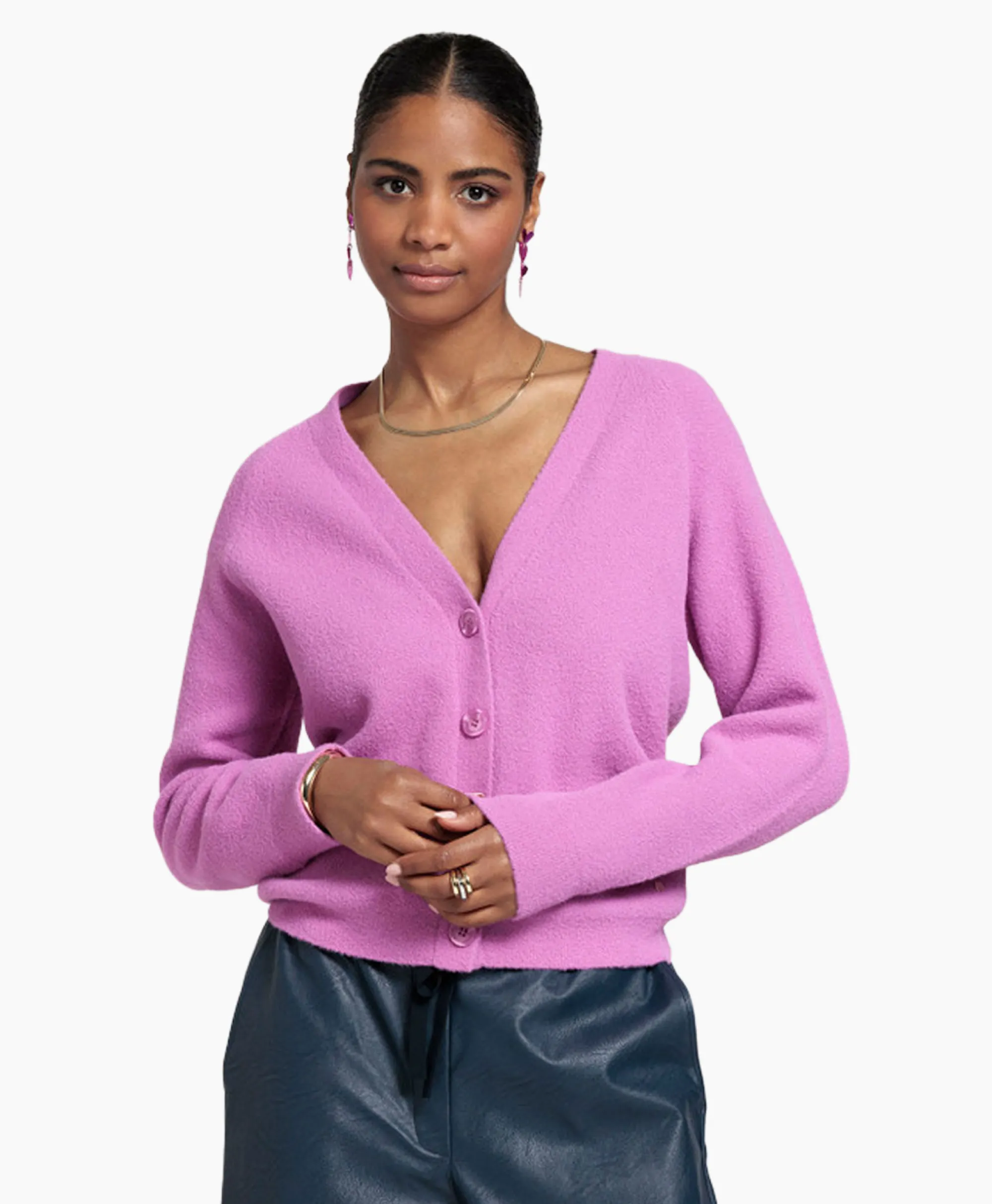 Studio Anneloes Vest Olivian Soft Cardigan Lila*Dames Vesten