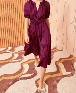 Ulla Johnson Midi Jurk Olina Bordeaux*Dames Jurken