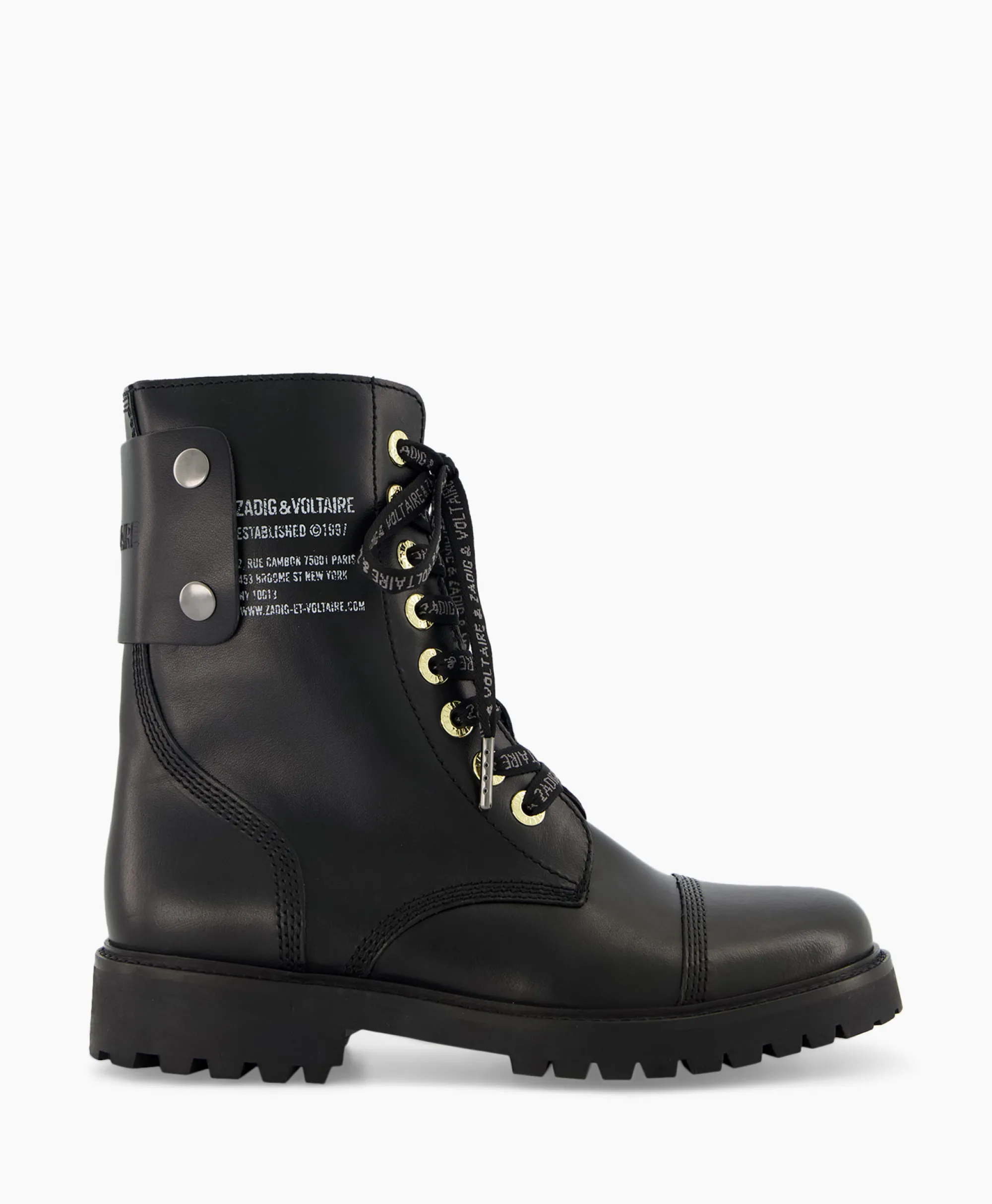 Zadig & Voltaire Zadig & Voltaire Enkellaars Joe Smooth Cowskin + Side Prin Zwart*Dames Laarzen