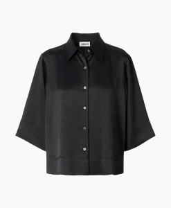 Zenggi Blouse Sating Short Sleeve Zwart*Dames Blouses